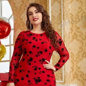 Unity Plus 1pc Floral Print Mermaid Hem Mesh Dress